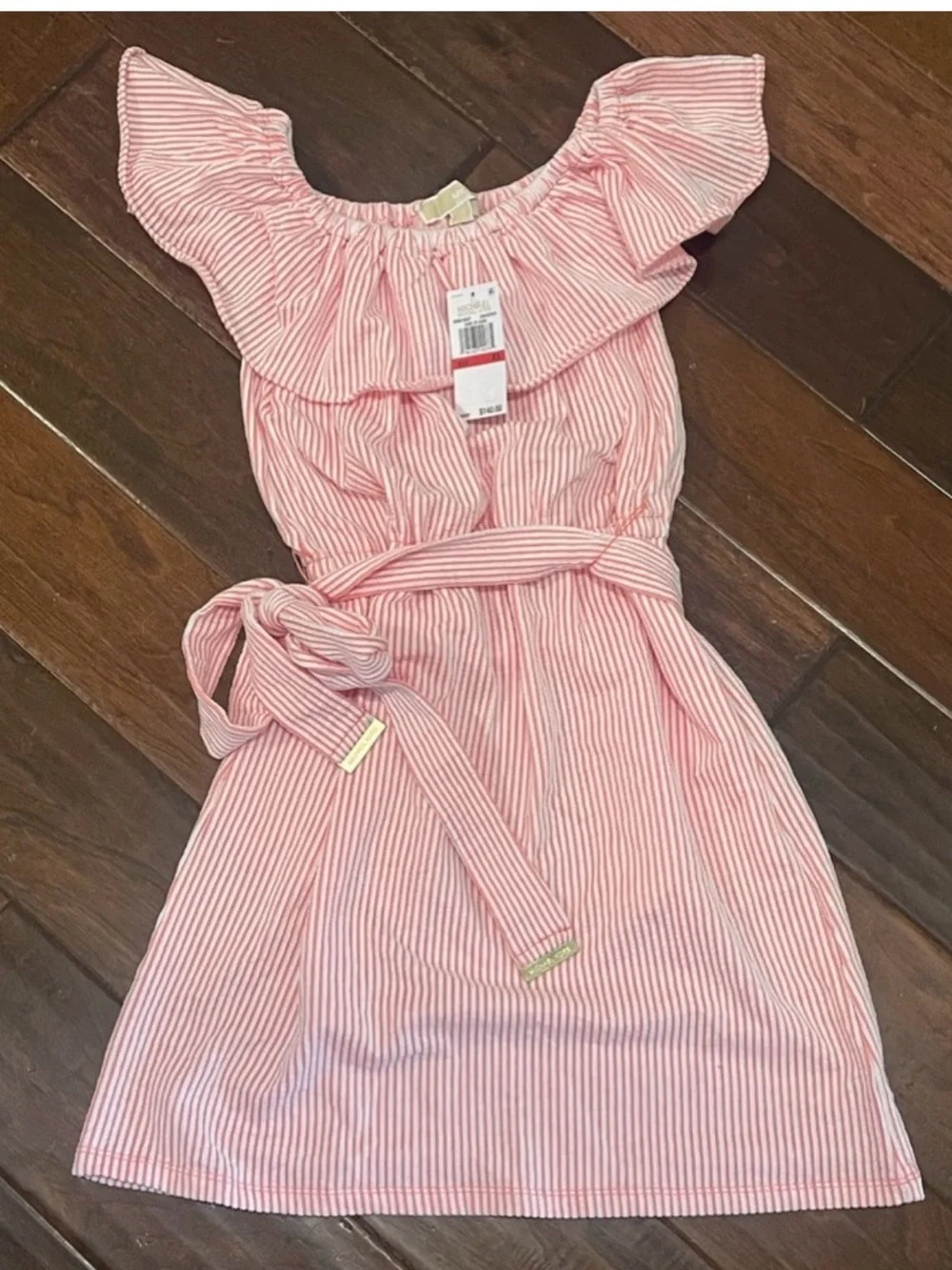MICHAEL KORS WOMEN'S RUFFLED OFF-THE-SHOULDER MINI DRESS, GRAPEFRUIT SIZE XS